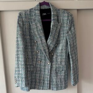Zara Women's Textured Blue Blazer